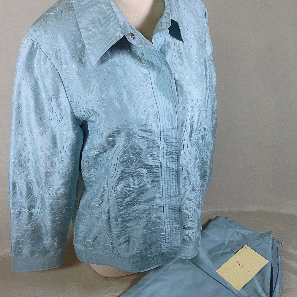 Vintage NWT Russell Kemp Blue Jacket/Pants Silk 12